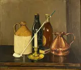 Bottles by Carl Rudolph Krafft, 1942, oil on board, sold Jul 2024