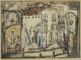 The Stage by Hendrik Lek, 1961, mixed media, sold Jul 2024