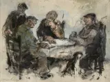 Trafodaeth by William Selwyn, mixed media, sold Jul 2024