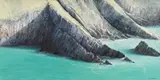 Egg tempera - coastal scene by Ceri Auckland Davies, oil, sold Jul 2024