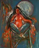 attente by Andrew Vicari, oil on canvas, sold Jul 2024