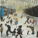 Industrial Street Scene, Port Talbot' on Attic Gallery label verso by Nick Holly, oil on canvas, sold Jul 2024