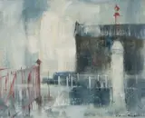 s address label 'Glaw Caernarfon' (Rain Caernarfon) by William Selwyn, oil on board, sold Jul 2024