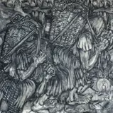 Large mixed media by Nick Evans, 1980, mixed media on board, sold Jul 2024