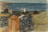 Coastal Farm, 1958 by John Elwyn, watercolour, sold Jul 2024