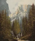 Canadian mountain landscape by Charles Lefar, oil on canvas, offered Nov 2025