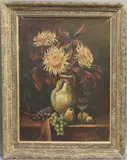 Still life of dahlias in a jug by M. Kastelijn, oil on canvas, sold Nov 2025
