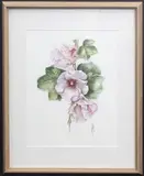 Little Rissington Hollyhocks by Jasmine Jennings, watercolour on paper, sold Nov 2025