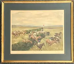 The Grand National, Canal Turn 1965 by Michael Lyne, print, sold Nov 2025