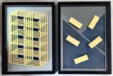 Geometric abstracts a pair of box framed glass and mirror artworks by Samuel Padfield, etching, sold Oct 2025