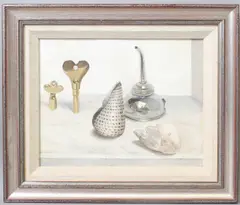 Still life with sea shells by Audrey Johnson, 1974, oil on board, sold Oct 2025