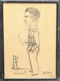 Walkies? by Pat Rooney, 1940, charcoal and white, sold Oct 2025