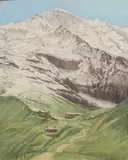 Alpine village landscape by Rita Smith, oil on canvas, sold Aug 2025