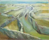 Figure on a coastal road by Rita Smith, oil on board, sold Aug 2025