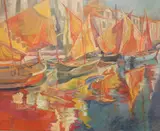 Sail reflections by Rita Smith, oil on board, sold Aug 2025