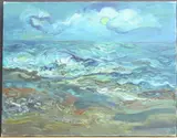 Coastal landscape by Rita Smith, oil on canvas, sold Aug 2025