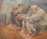 Sheltering by Rita Smith, oil on board, sold Aug 2025