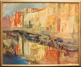 Harbour reflections by Rita Smith, oil on board, sold Aug 2025