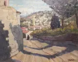 Florentine landscape by Rita Smith, oil on board, sold Aug 2025