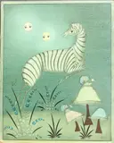 Moonlit fantasy with zebra and snails by Arturo Arcala, oil on board, sold Aug 2025