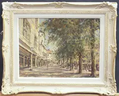 Street scene by David Hyde, oil on canvas, sold Aug 2025