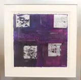Abstract squares in purple and silver mixed media on handmade by Janet Rogers, 2003, mixed media, offered Jul 2025