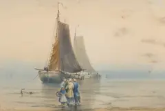 Waiting for the boats by William Baker, 1911, watercolour, sold Jul 2025