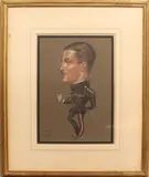A portrait caricature of an army officer by Houston Russell, pastel, sold Jul 2025