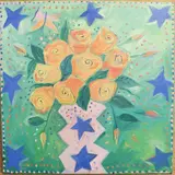 Blue Star Roses by Roz Marshall, oil on linen, offered Jun 2025