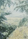 Looking out into a Cotswold summer landscape by Dorothy J. Pavey, watercolour, sold Jun 2025