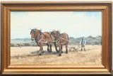 Ploughing with horses oil on canvas board by Michael Mattingley, oil on canvas board, sold Jun 2025