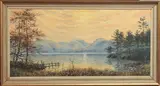 Derwent Water, Lake District by Rex N Preston, oil on board, sold Jun 2025