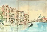 Palazzo Cavalli and Santa Maria della Salute Venice by Ettore Cadorin, watercolour, offered May 2025
