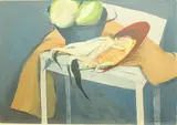 Still life with a white cabbage by Rita Smith, oil on board, sold May 2025