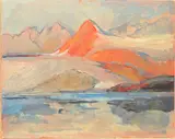 Fire mountain by Rita Smith, oil on board, sold May 2025