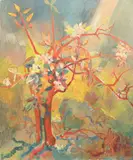 Magnolia tree by Rita Smith, oil on board, sold May 2025