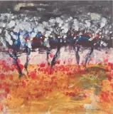 Moonlit Trees by Barbara Perkins, mixed media, offered May 2025