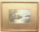 A lake landscape under stormy skies by Robert Winchester Fraser, watercolour, offered May 2025