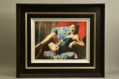 Vanessa on the blue chair ii by Fabian Perez, watercolour on paper, sold Jul 2021