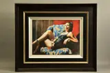 Vanessa on the blue chair ii by Fabian Perez, watercolour on paper, sold Jul 2021