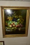 A still life study of fruits and vine on a marble slab by L. Larkin, oil on board, sold Jun 2021