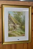 A rural cottage scene with female figure tending to flowers beside by Walter Henry Sweet, watercolour on paper, sold Jun 2021