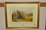 Figures walking along a rural lane by Frank Gresley, watercolour on paper, sold Jun 2021