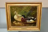 Ducks and ducklings in water by John Frederick Herring, Sr., 1853, oil on wood, sold Jun 2021