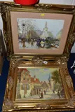a historic continental street scene with figures, signed bottom right oil by G Schroter, oil on board, sold Jun 2021