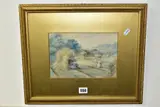 A mother and child in a cornfield at harvest time by Myles Birket Foster, watercolour on paper, sold Jun 2021