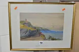 a coastal view with small buildings overlooking the sea, signed and by James Clarke Hook, 1861, watercolour on paper, sold Jun 2021