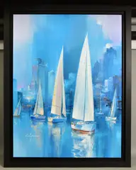 Into the blue by Wilfred Lang, oil on canvas, sold May 2021