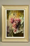 Uvas rojas ii/red grapes by Jose Manuel Reyes, oil on board, sold May 2021