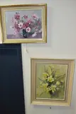 The first depicts daffodils and by Joan Hadfield, oil on canvas, sold May 2021